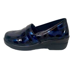 Laforst Women's Blue & Black Glossy Spotted Slip-Resistant Clog Shoes size 7.5